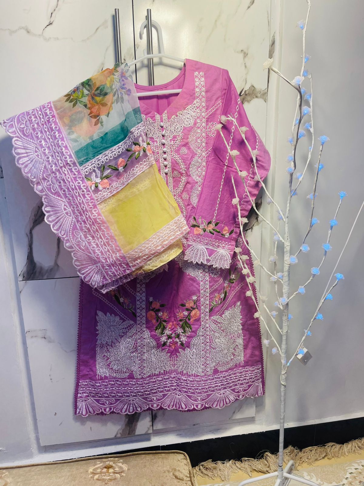 Pink chikan Kari - unstitched