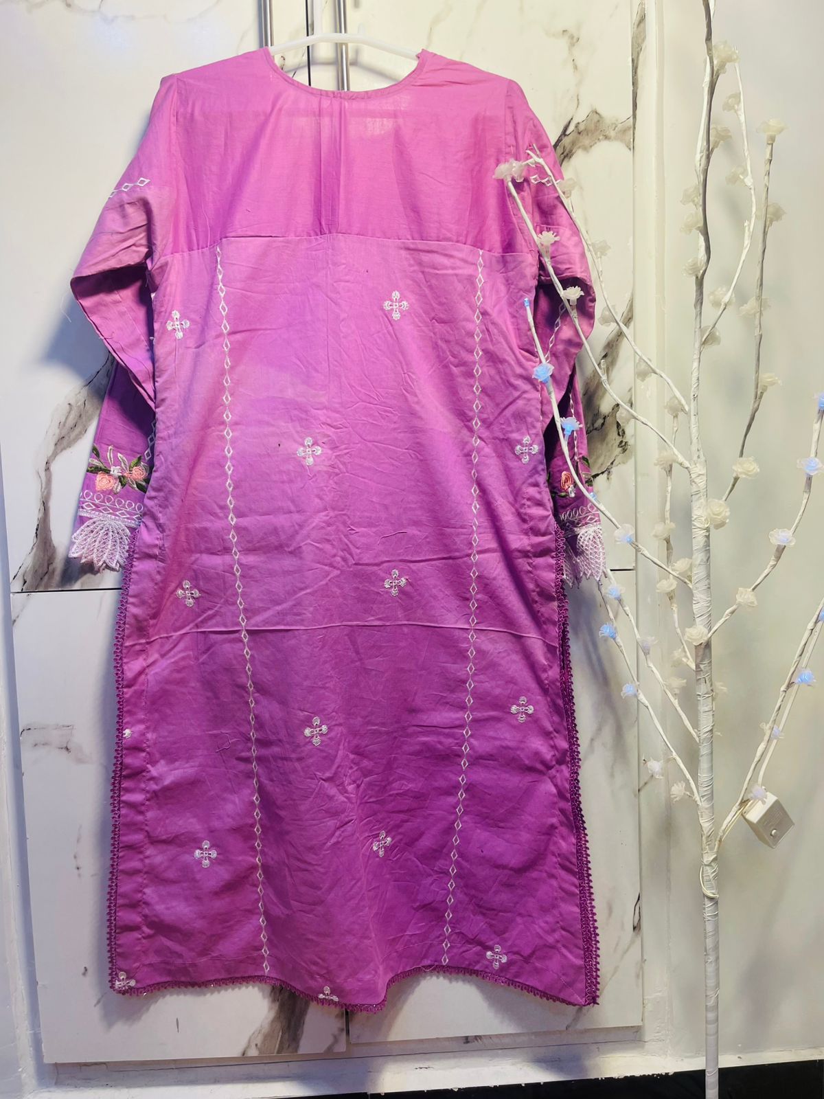 Pink chikan Kari - unstitched