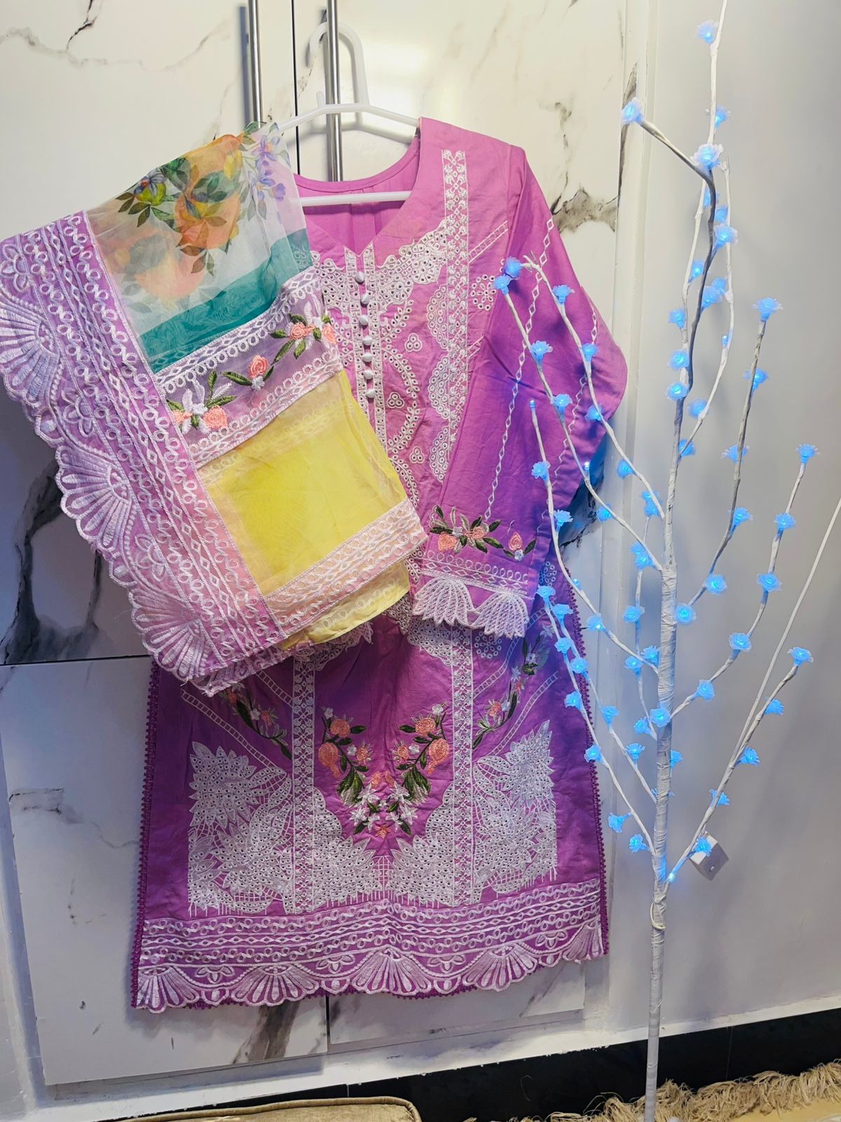Pink chikan Kari - unstitched