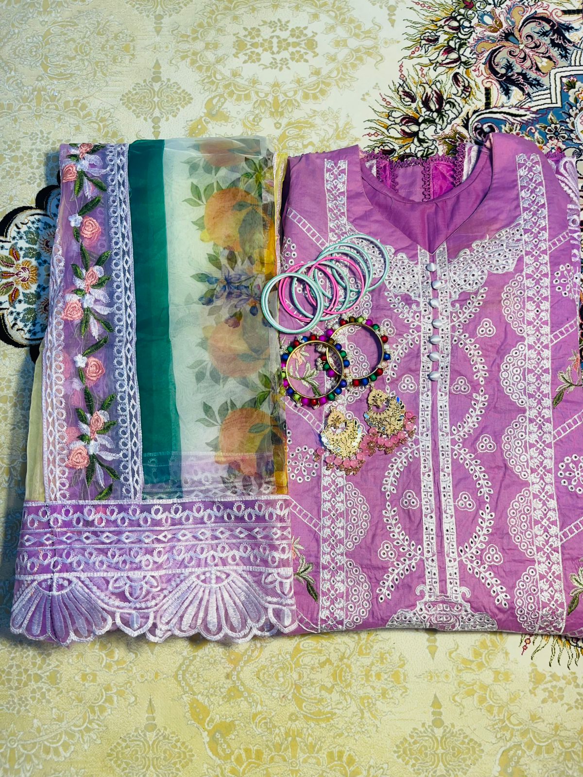 Pink chikan Kari - unstitched