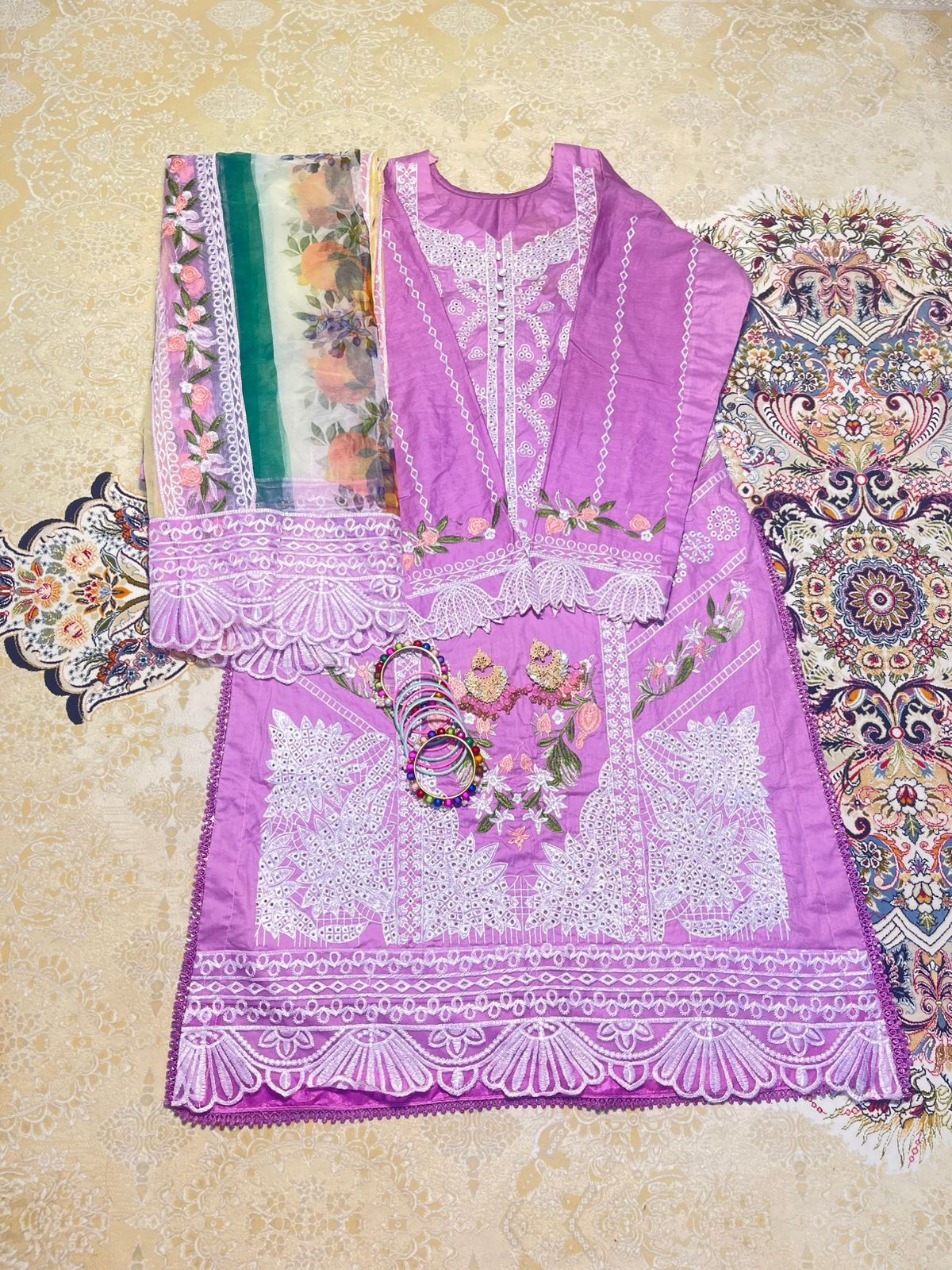 Pink chikan Kari - unstitched