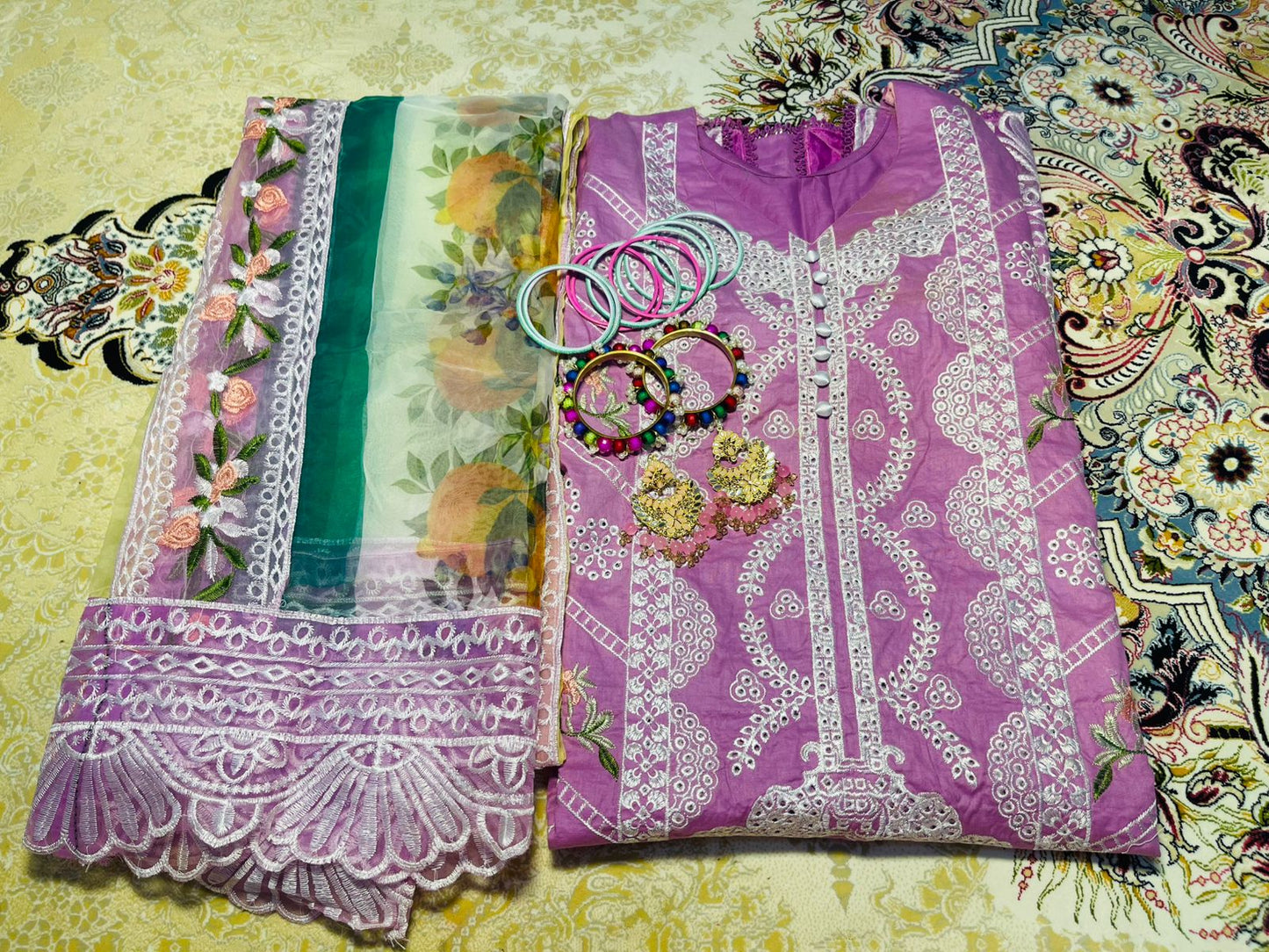Pink chikan Kari - unstitched