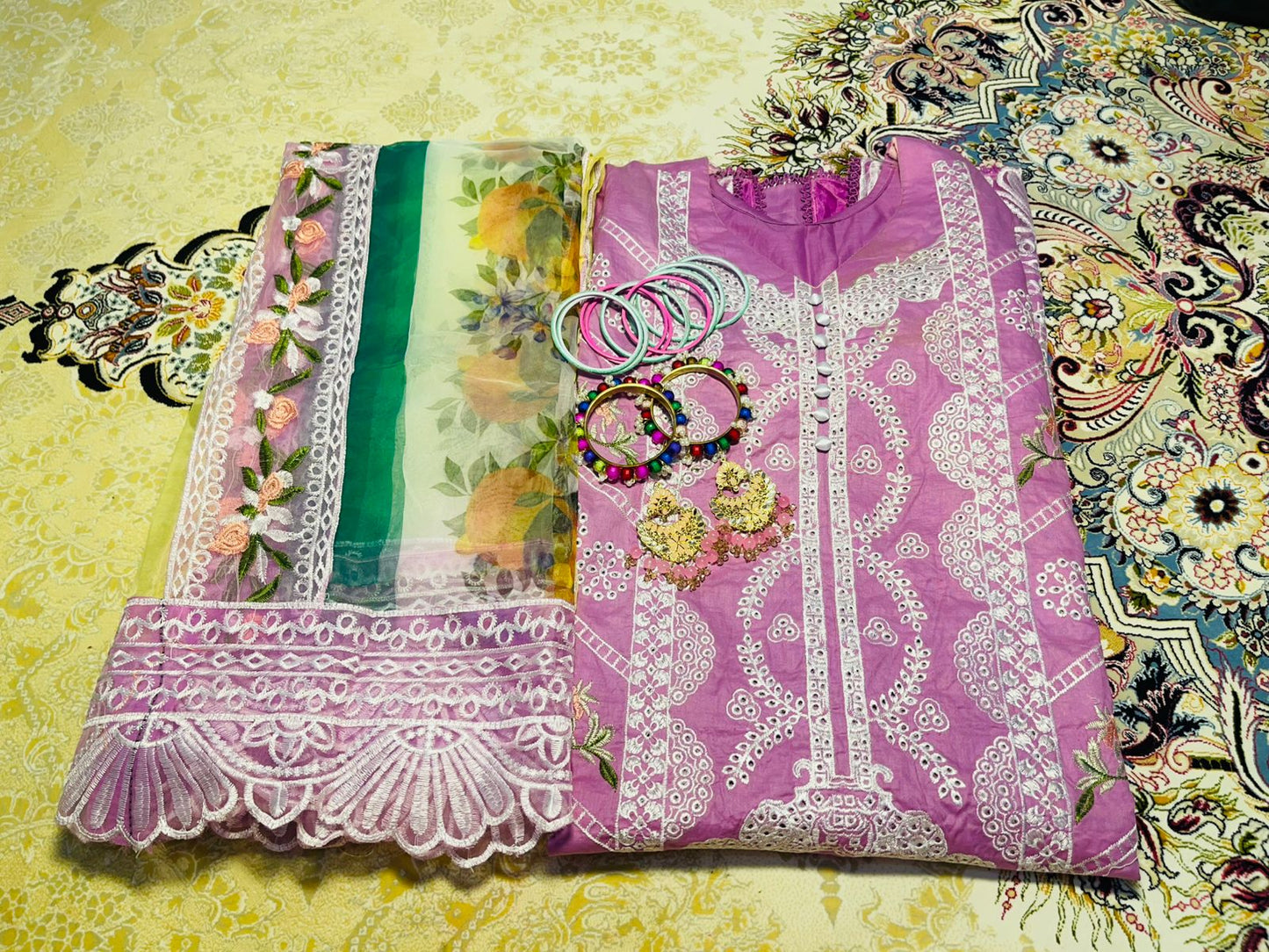 Pink chikan Kari - unstitched