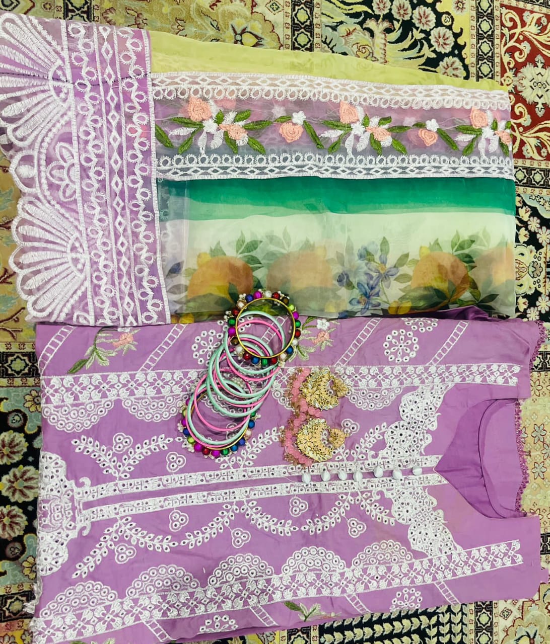 Pink chikan Kari - unstitched