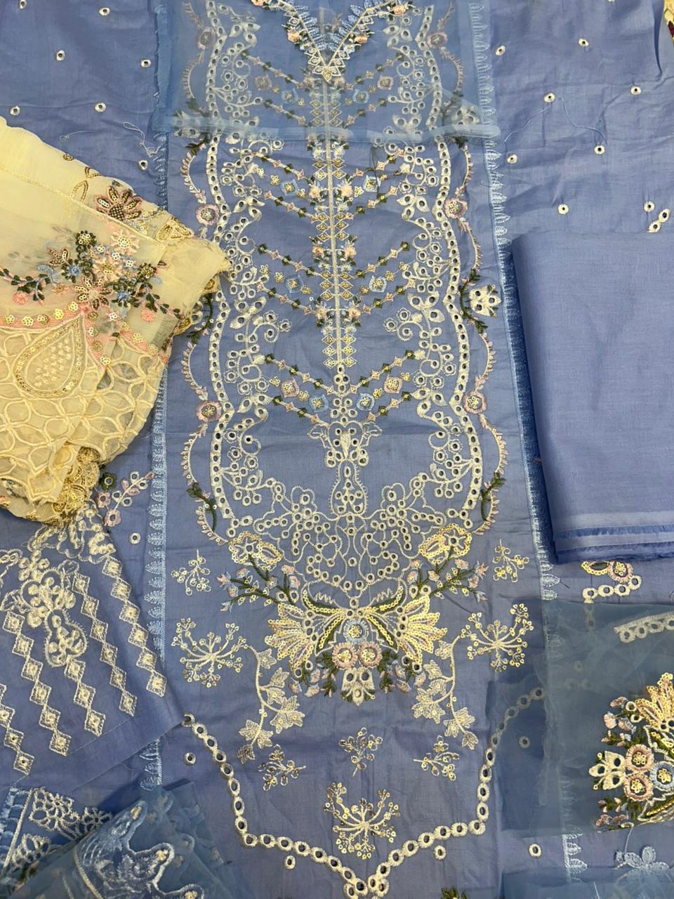 Sky blue dress from kalamkari brand - unstitched