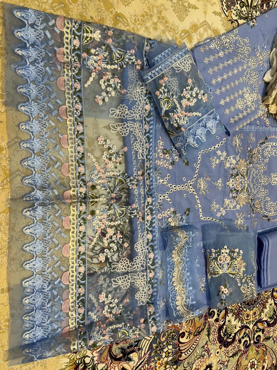 Sky blue dress from kalamkari brand - unstitched