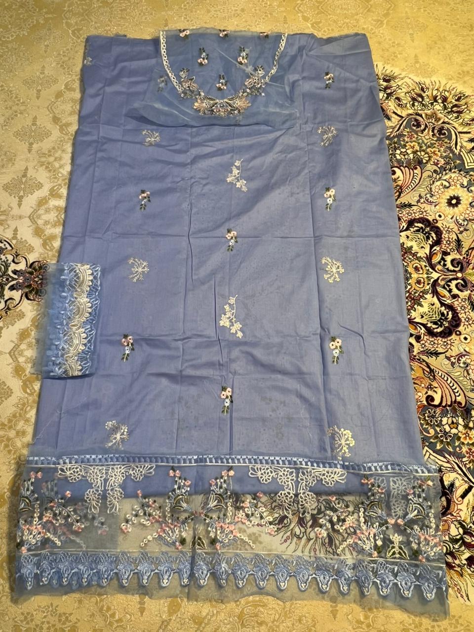 Sky blue dress from kalamkari brand - unstitched