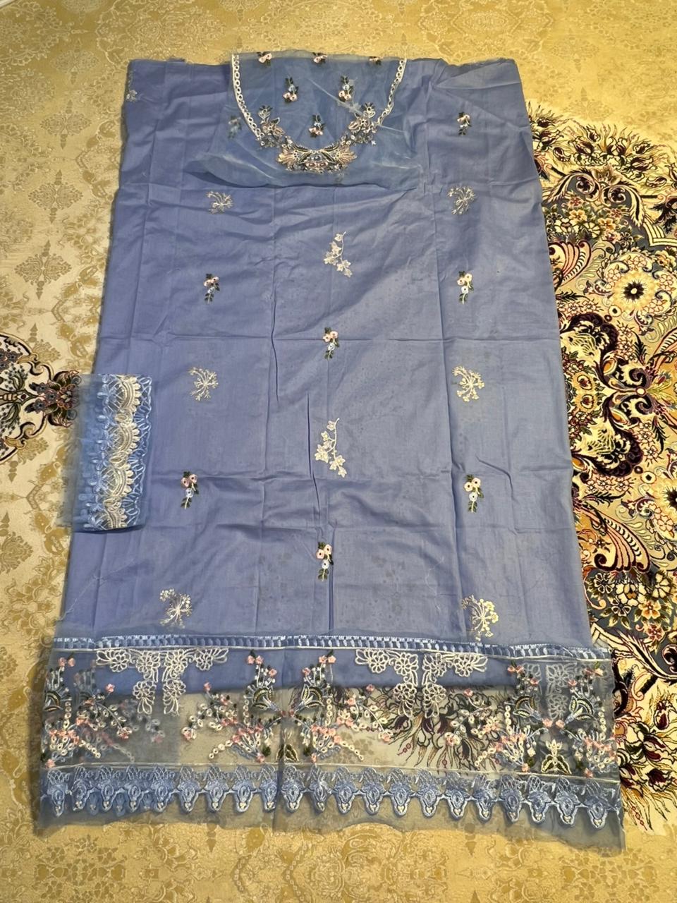Sky blue dress from kalamkari brand - unstitched