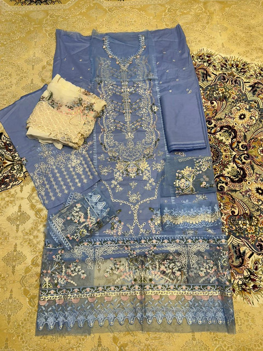 Sky blue dress from kalamkari brand - unstitched