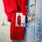 Red chikenkari daman suit - unstitched