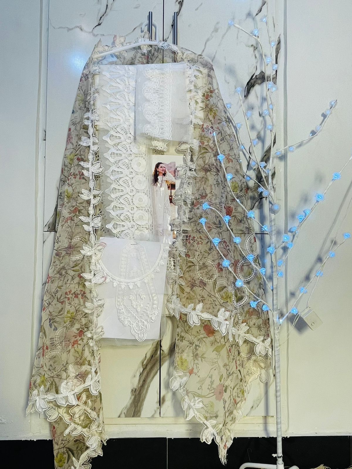 Qalamkar chikenkari suit - unstitched
